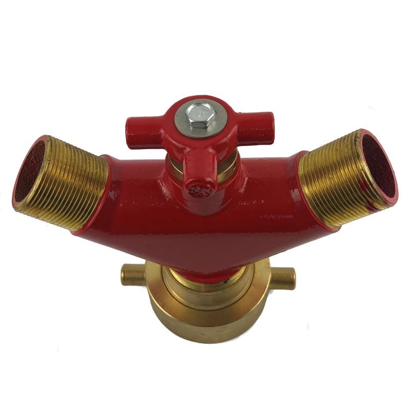 brass dividing breech 65mm fbt inlet x 38mm bsp outlet