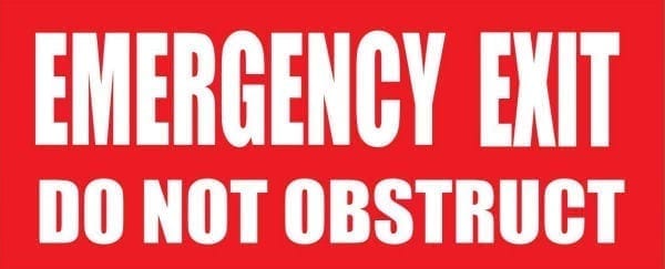 Sign Poly Emergency Exit Do Not Obstruct White Print Red Back 320mm W x 120mm H